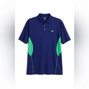 Masters Tech Men’s Golf Polo Shirt in navy blue with green side panels